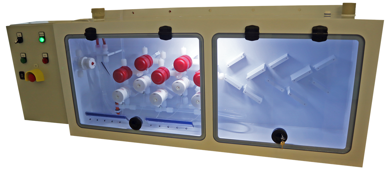 4Tex POU box — point-of-use distribution unit with local operation panel and valve manifold